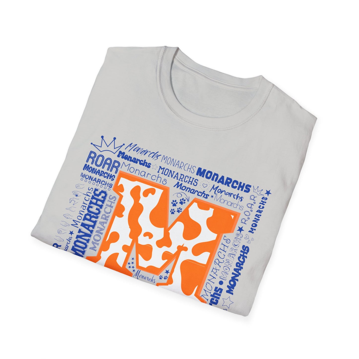 Orange Cow M Monarchs Unisex Softstyle T-Shirt with 'Monarchs Roar' Design - Perfect for School Spirit and Team Events