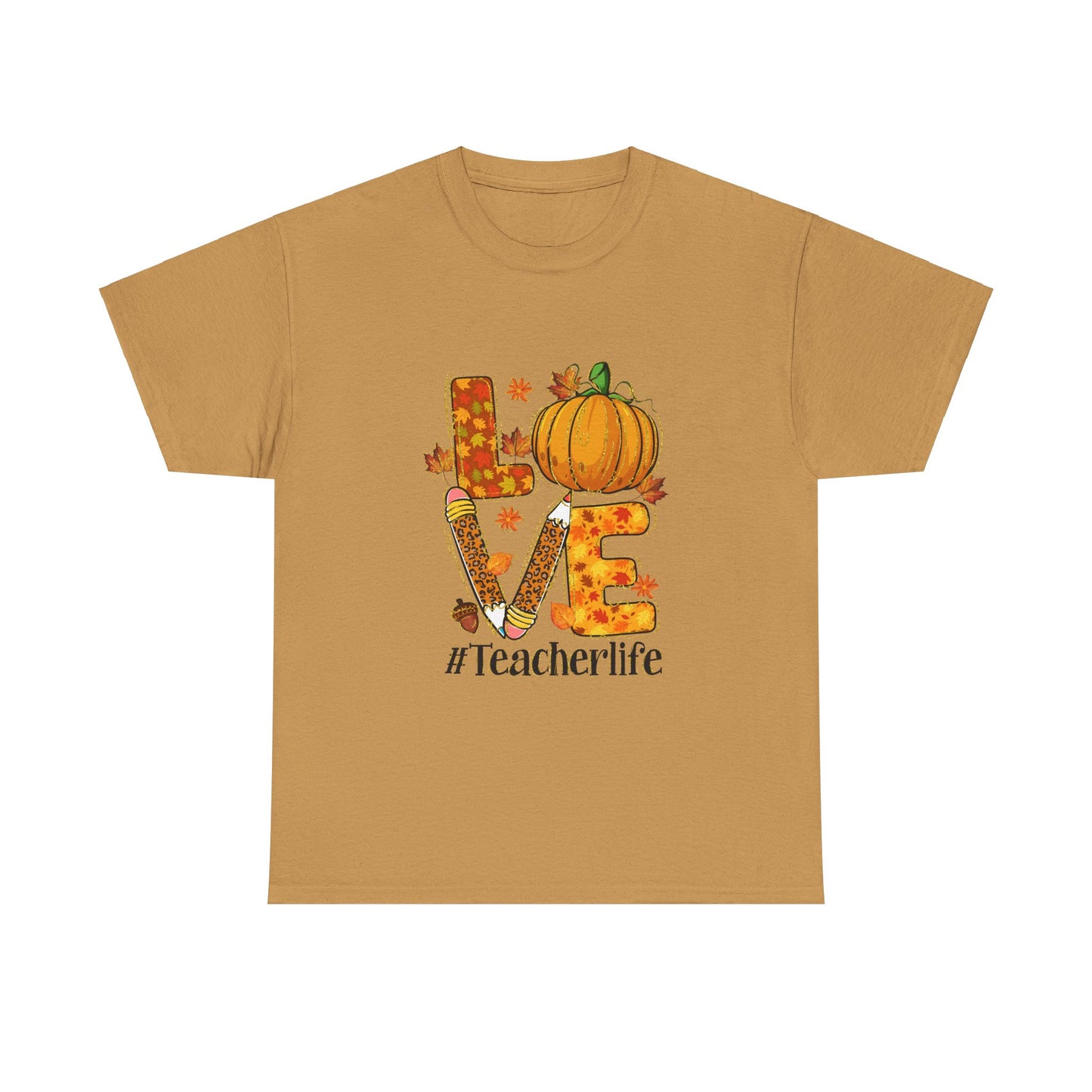 Fall Teacher Life Unisex Heavy Cotton Tee - Love & Pumpkin Design