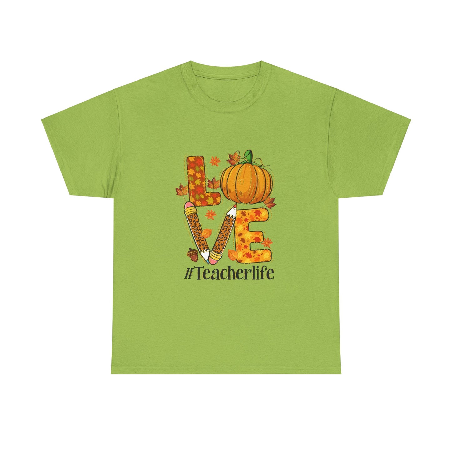 Fall Teacher Life Unisex Heavy Cotton Tee - Love & Pumpkin Design