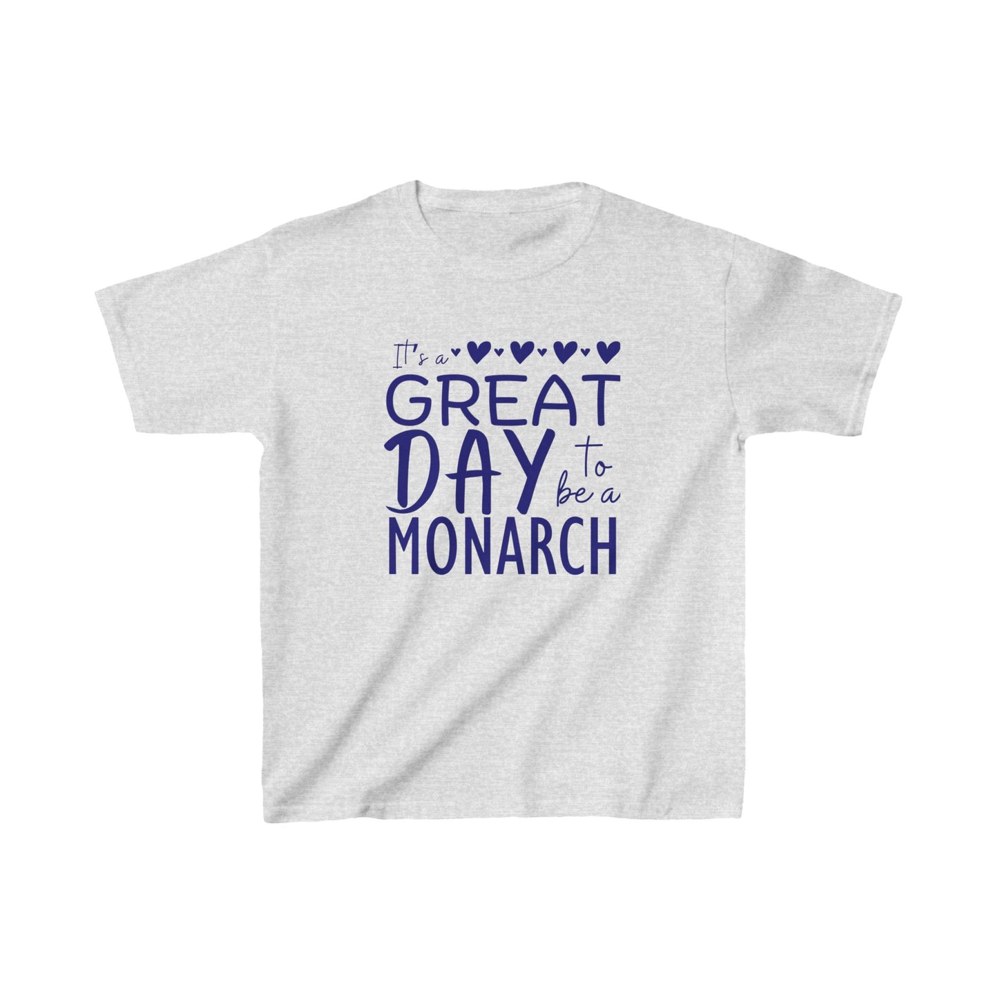 Kids Its a Great Day to be a Monarch  Blue Lettering Tee - Vibrant Green Cotton T-Shirt