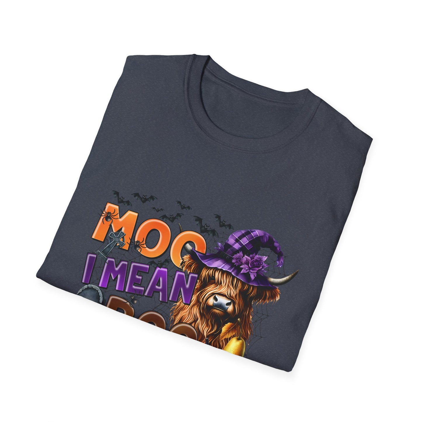 Funny Cow Halloween T-Shirt - "MOO I Mean BOO" - Unisex Softstyle Tee