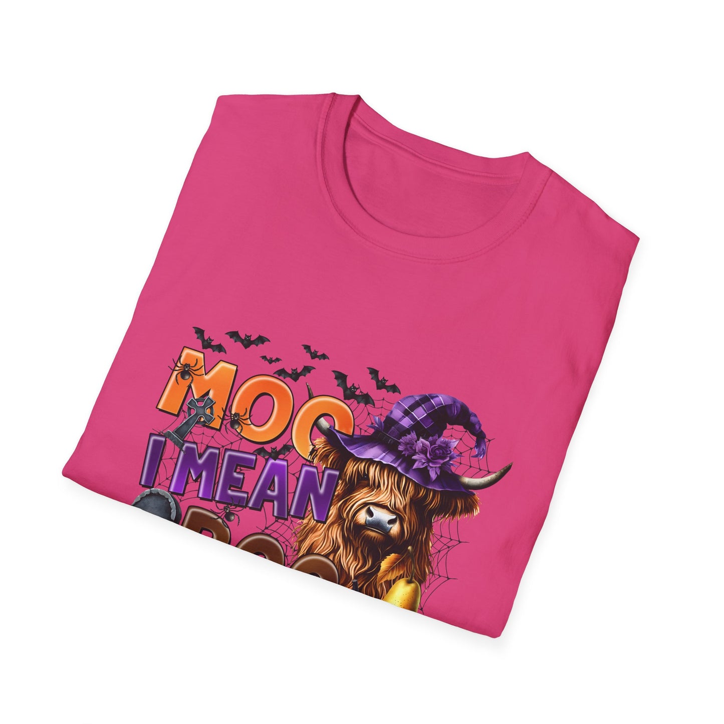 Funny Cow Halloween T-Shirt - "MOO I Mean BOO" - Unisex Softstyle Tee