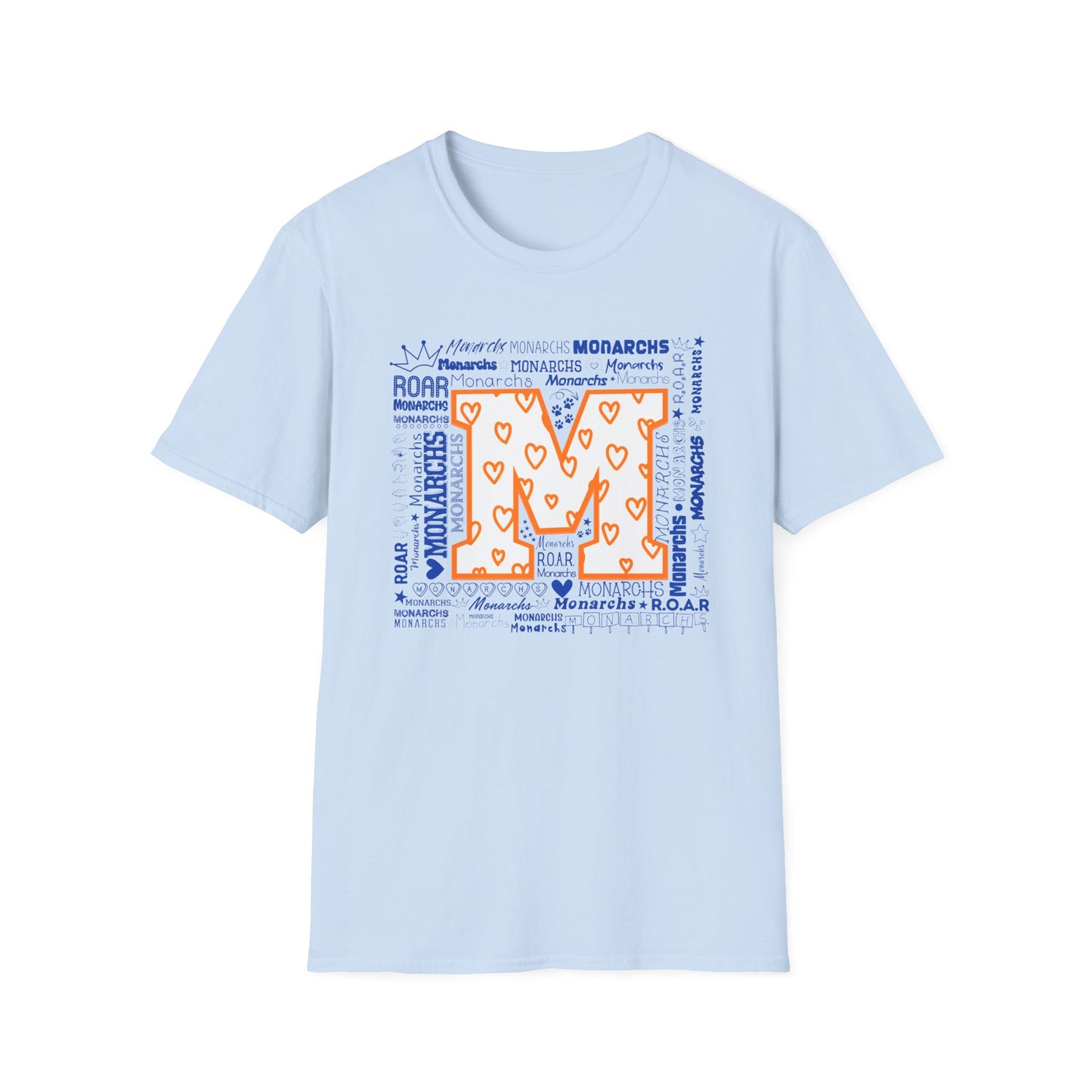 Orange Hearts M  Monarch  Unisex Softstyle T-Shirt - Perfect for School Spirit and Celebrations