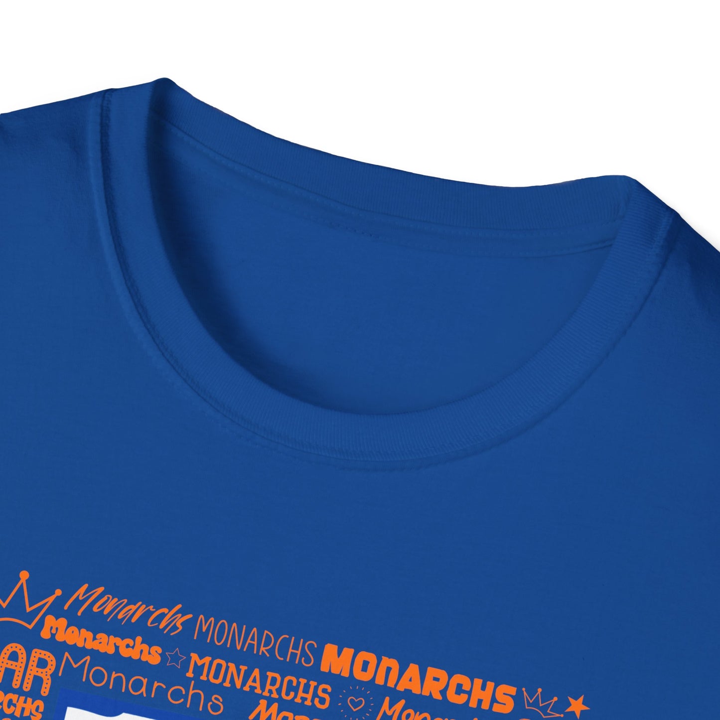Blue Cow Print M Monarchs Unisex Softstyle T-Shirt - Monarchs Roar Graphic Tee for School Spirit