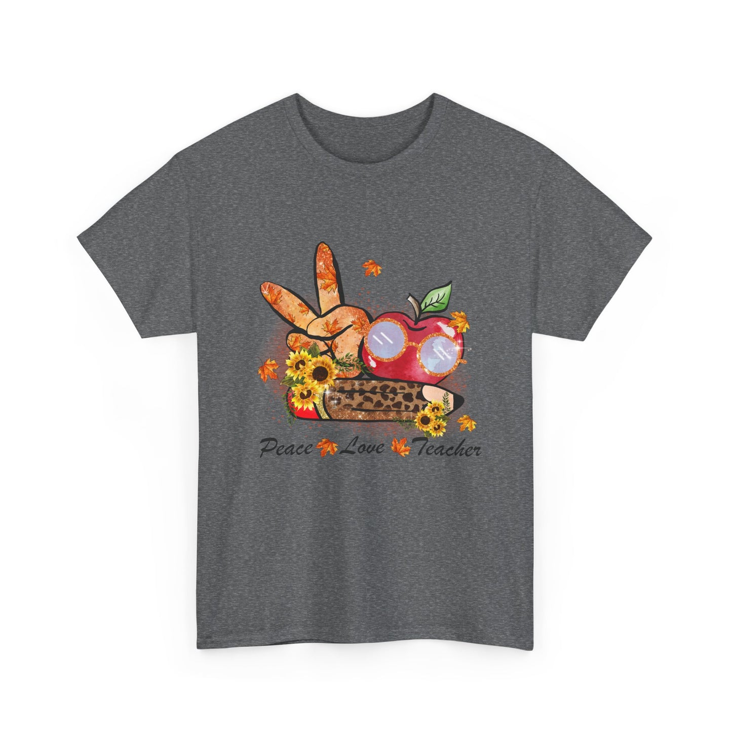 Peace Love Teacher Fall Unisex Heavy Cotton Tee