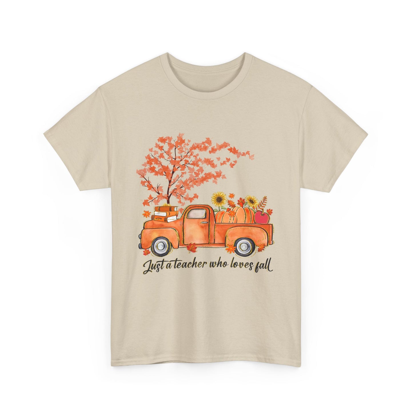 "Just a Teacher Who Loves Fall" Fall Teacher Unisex Heavy Cotton Tee - Perfect for Autumn Celebrations