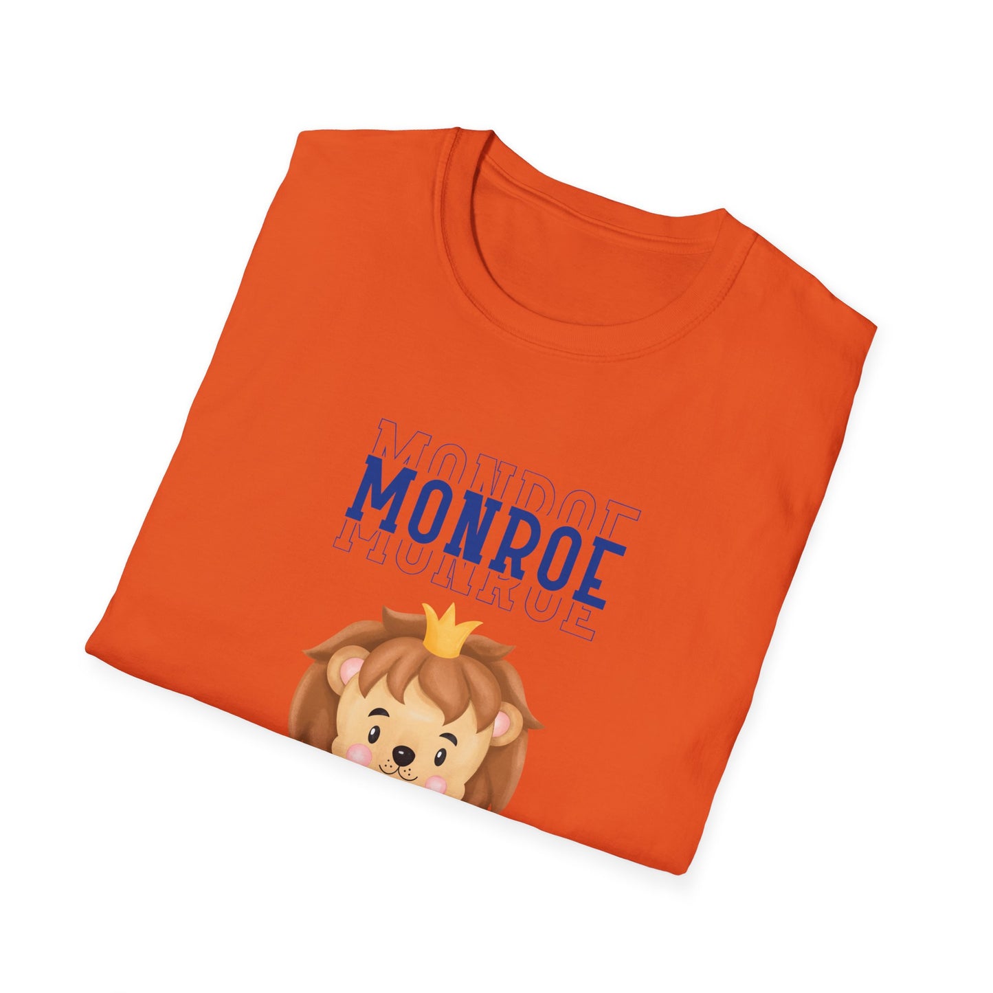 Triple Monroe Blue Lettering Cute Lion Wearing Crown Softstyle T-Shirt: Adult Unisex