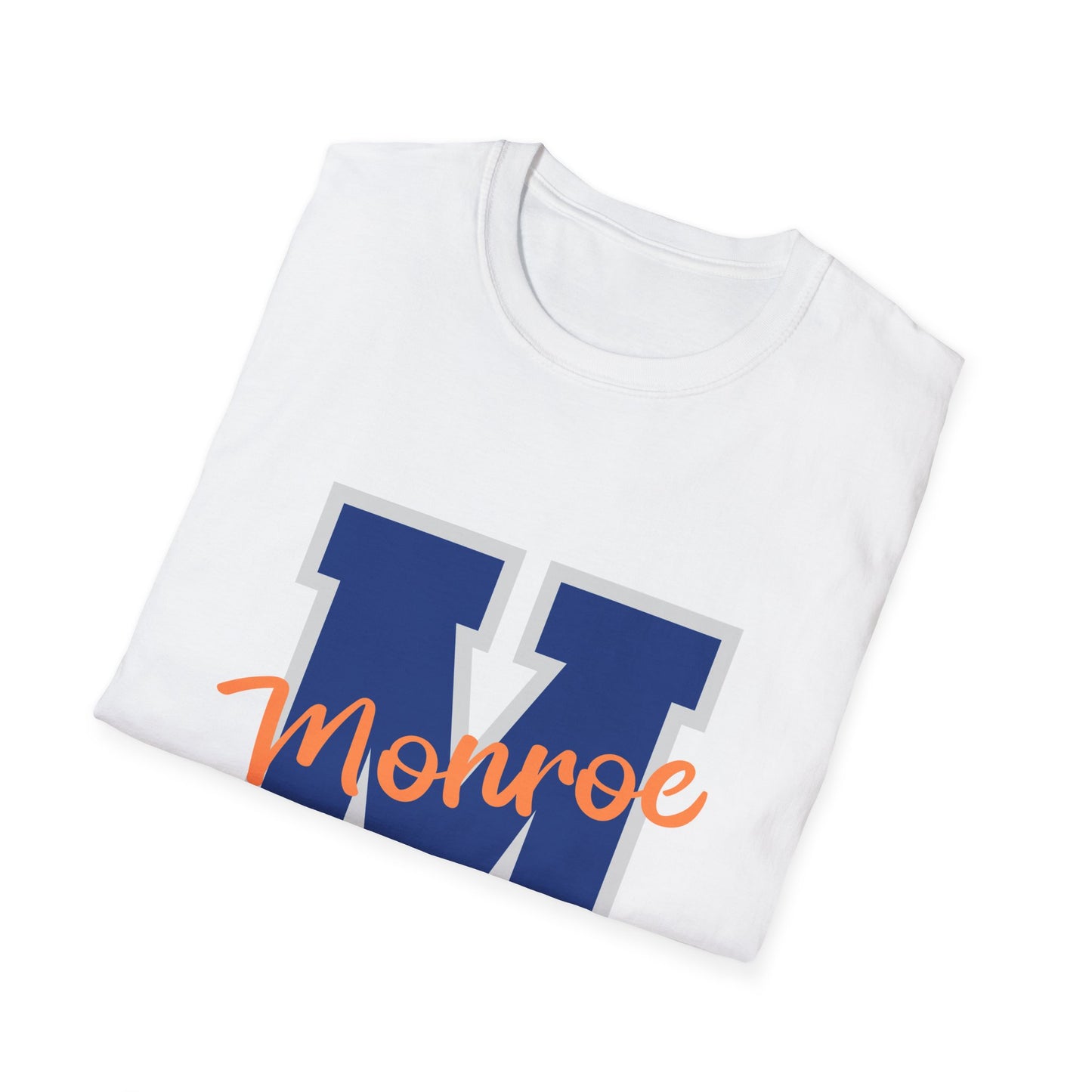 Monroe M Blue Orange Monroe Unisex Softstyle T-Shirt - Casual Comfort & Custom Style