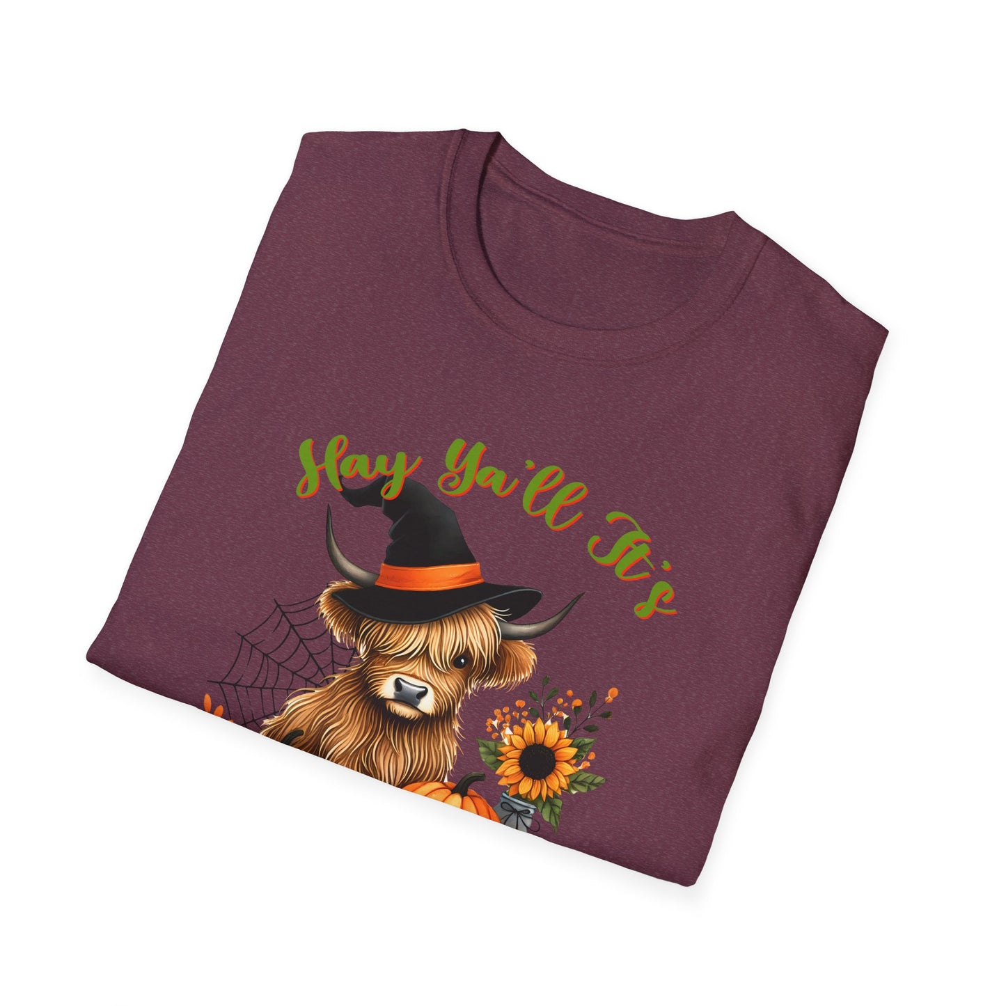 Hey Y'all It's Spooky Season Halloween Cow Unisex Softstyle T-Shirt - Perfect for Halloween Celebrations