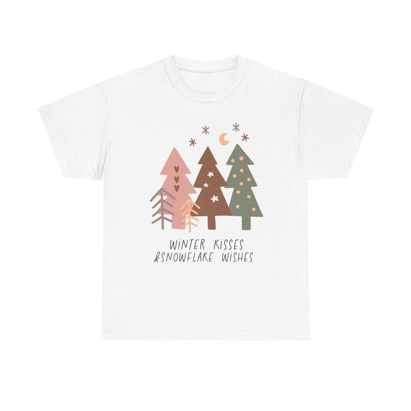 Winter Kisses & Snowflake Wishes Boho Winter Holiday Unisex Heavy Cotton Tee