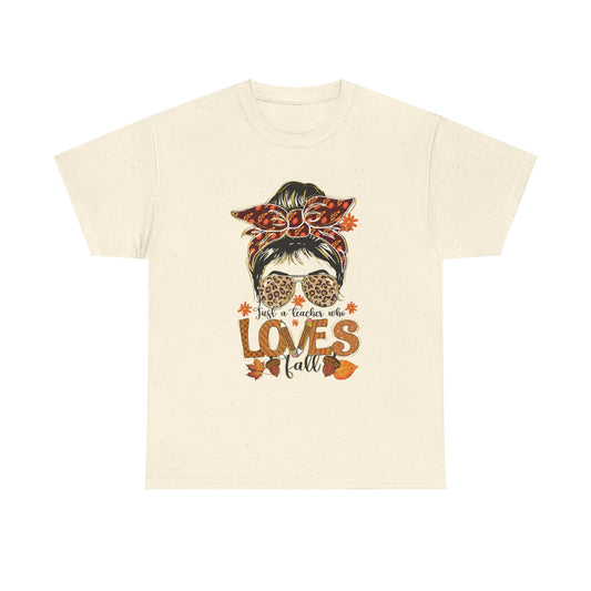 Fall Vibes Teacher Unisex Heavy Cotton Tee - "She Loves Fall" Design