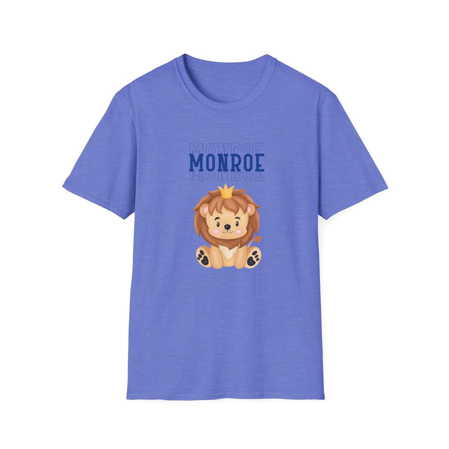 Triple Monroe Blue Lettering Cute Lion Wearing Crown Softstyle T-Shirt: Adult Unisex