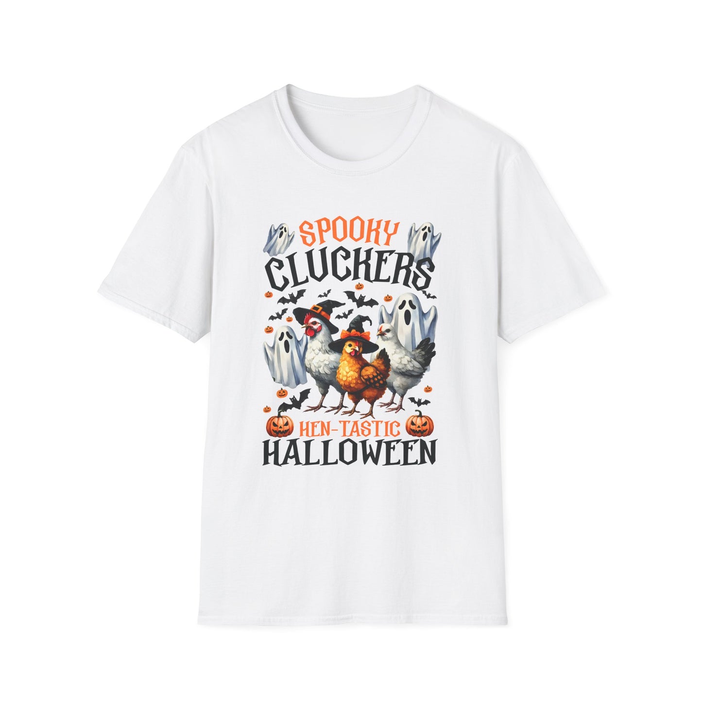 Spooky Cluckers Halloween Farm Chickens T-Shirt | Hen-Tastic Unisex Softstyle