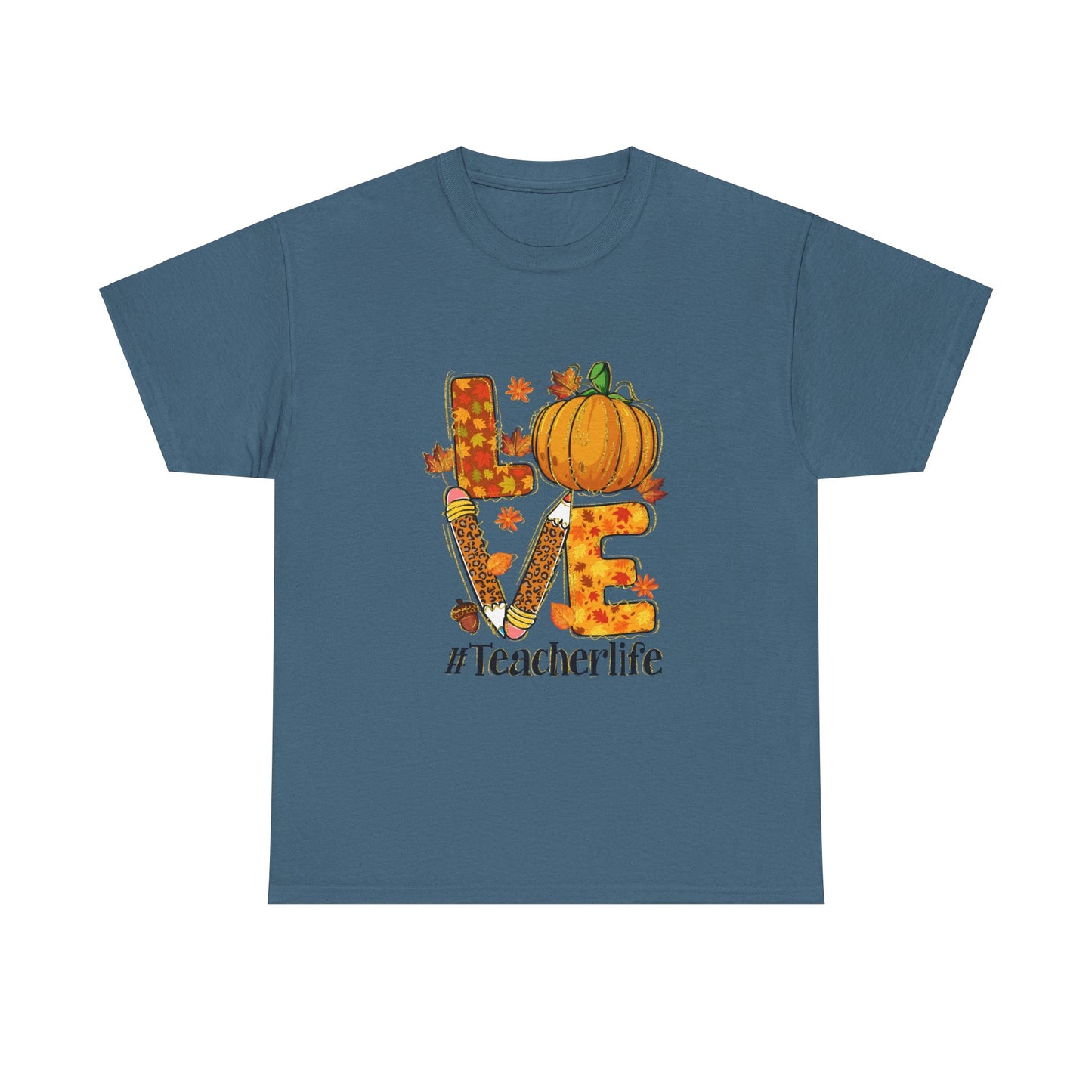 Fall Teacher Life Unisex Heavy Cotton Tee - Love & Pumpkin Design