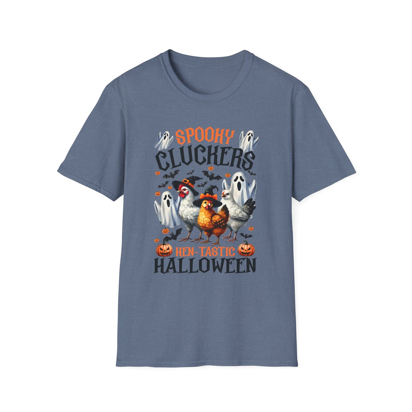 Spooky Cluckers Halloween Farm Chickens T-Shirt | Hen-Tastic Unisex Softstyle