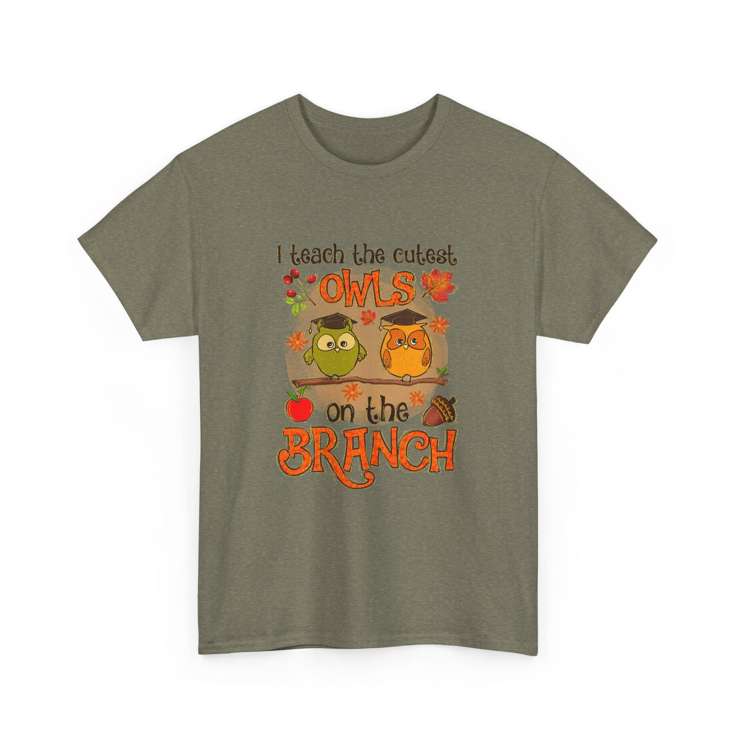 I Teacher The Cutest Owls on the Branch Fall Teacher Unisex Heavy Cotton Tee