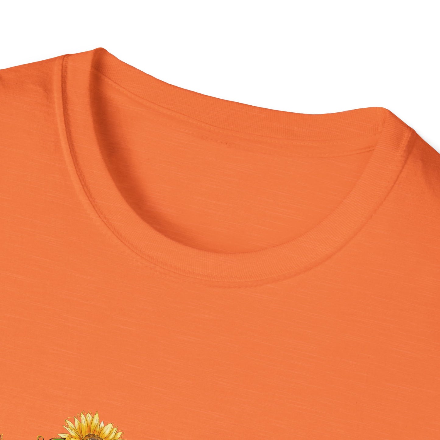 "Teaching is Work of Heart" Fall Teacher Unisex Softstyle T-Shirt - Pumpkin and Sunflower Design for Teachers