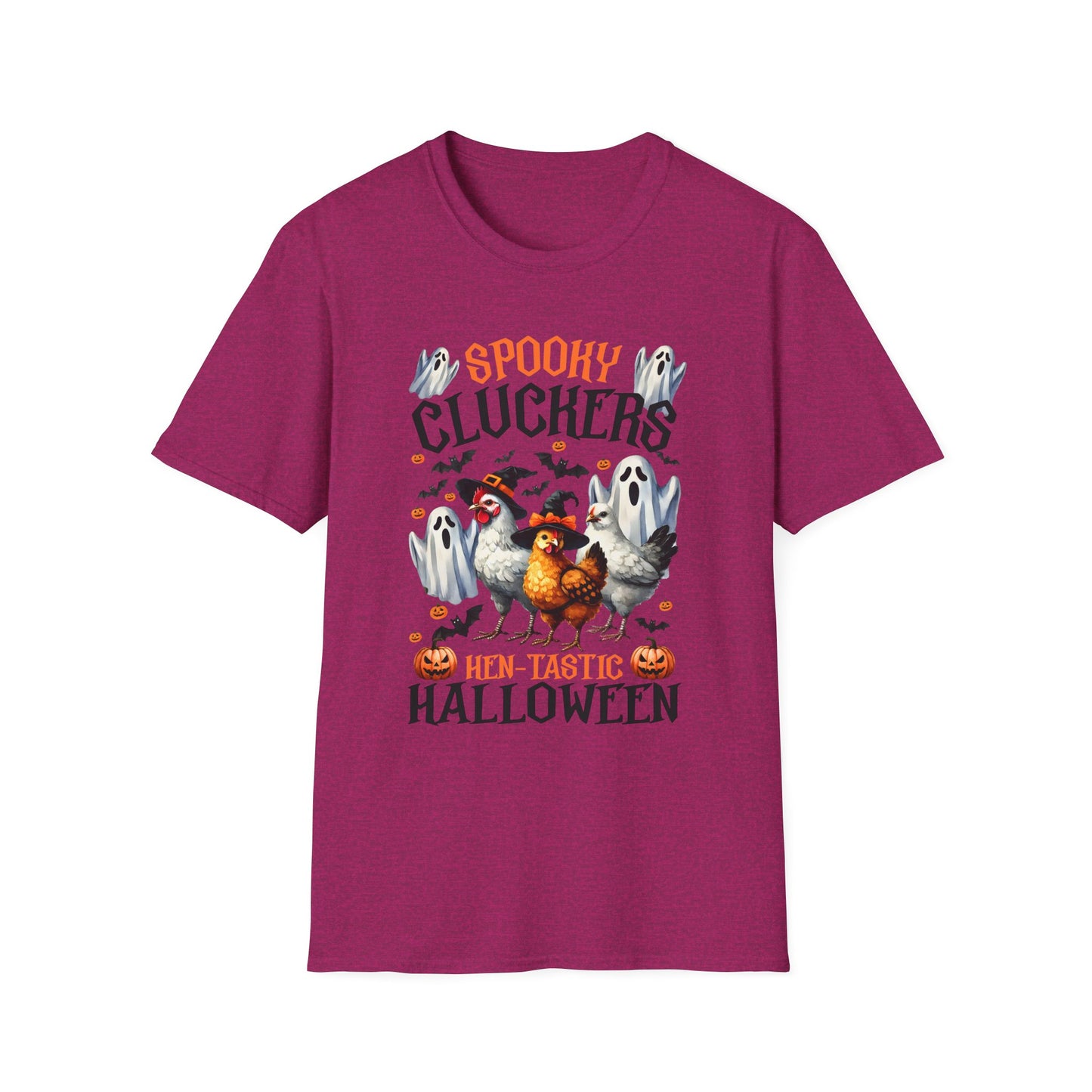 Spooky Cluckers Halloween Farm Chickens T-Shirt | Hen-Tastic Unisex Softstyle