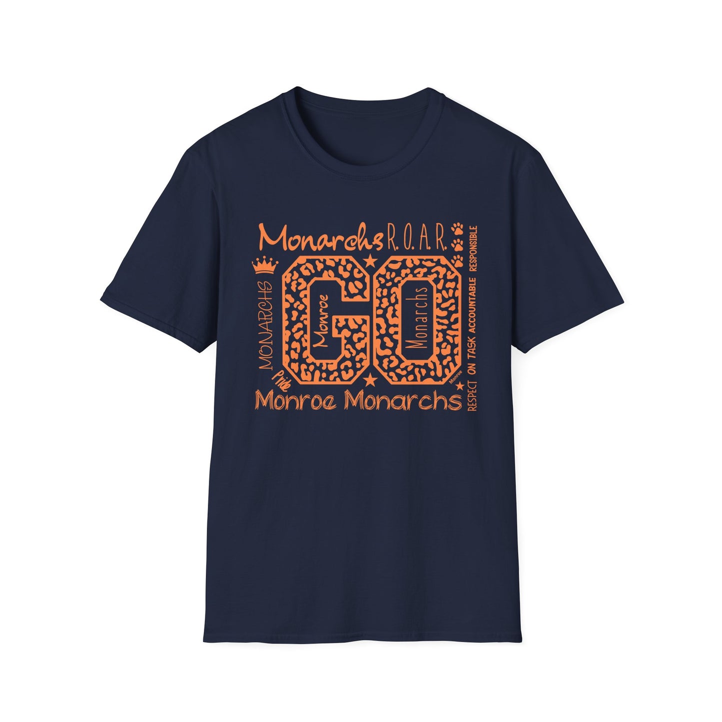 Go  Monarchs Orange Leopard Print Unisex Softstyle T-Shirt