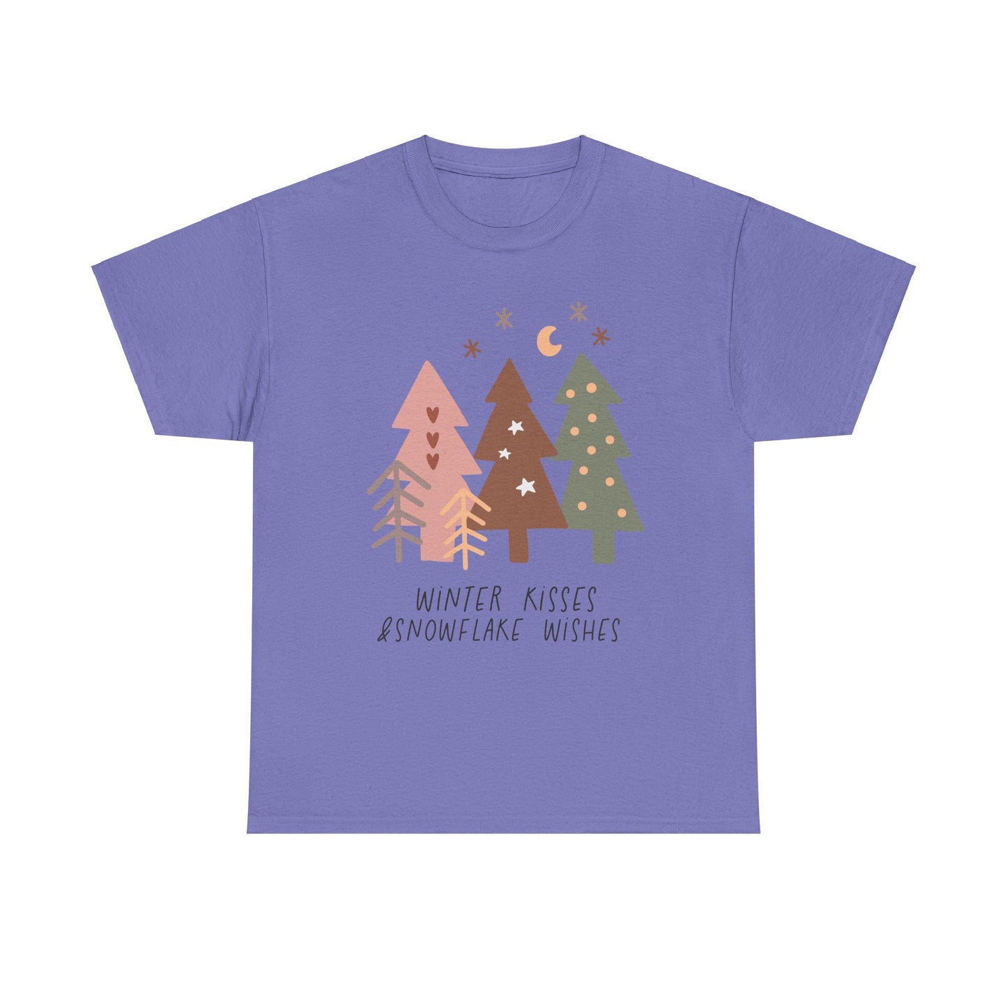 Winter Kisses & Snowflake Wishes Boho Winter Holiday Unisex Heavy Cotton Tee