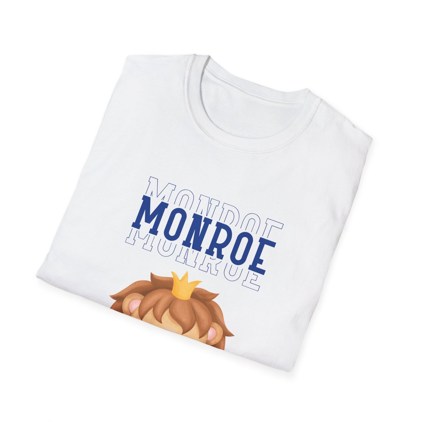 Triple Monroe Blue Lettering Cute Lion Wearing Crown Softstyle T-Shirt: Adult Unisex