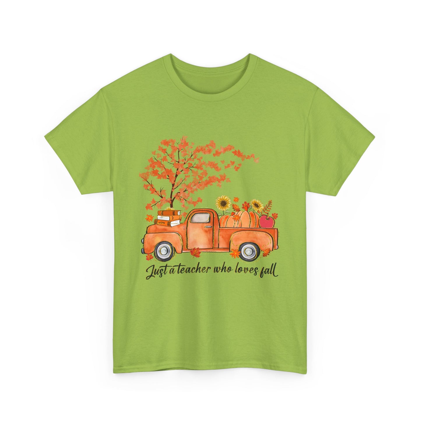 "Just a Teacher Who Loves Fall" Fall Teacher Unisex Heavy Cotton Tee - Perfect for Autumn Celebrations