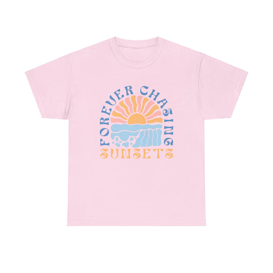 Forever Chasing Sunsets Retro Summer Unisex Heavy Cotton Tee