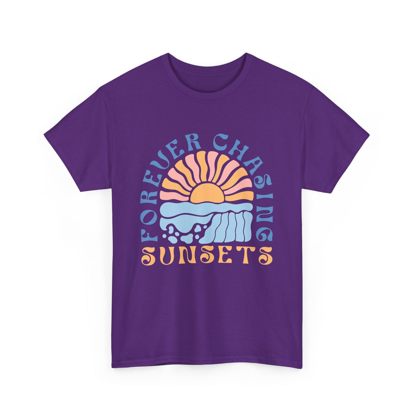 Forever Chasing Sunsets Retro Summer Unisex Heavy Cotton Tee