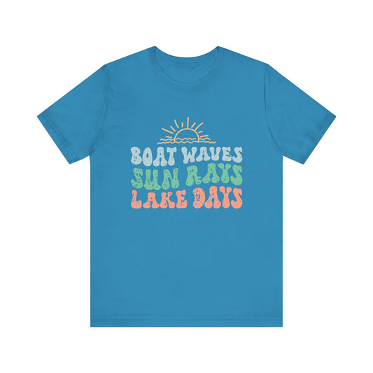 Boat Waves Sun Rays Lake Days Unisex Jersey Short Sleeve Tee