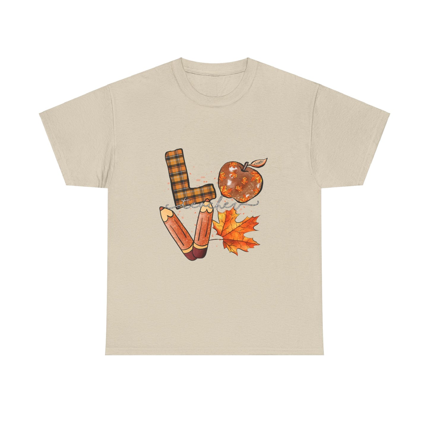 Fall Love Teacher Unisex Heavy Cotton Tee with Autumn Design