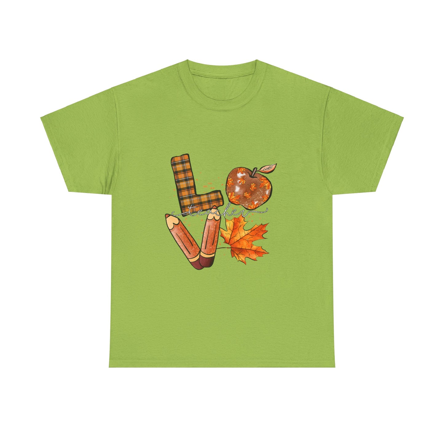 Fall Love Teacher Unisex Heavy Cotton Tee with Autumn Design