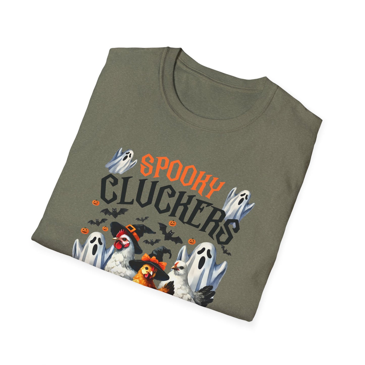 Spooky Cluckers Halloween Farm Chickens T-Shirt | Hen-Tastic Unisex Softstyle