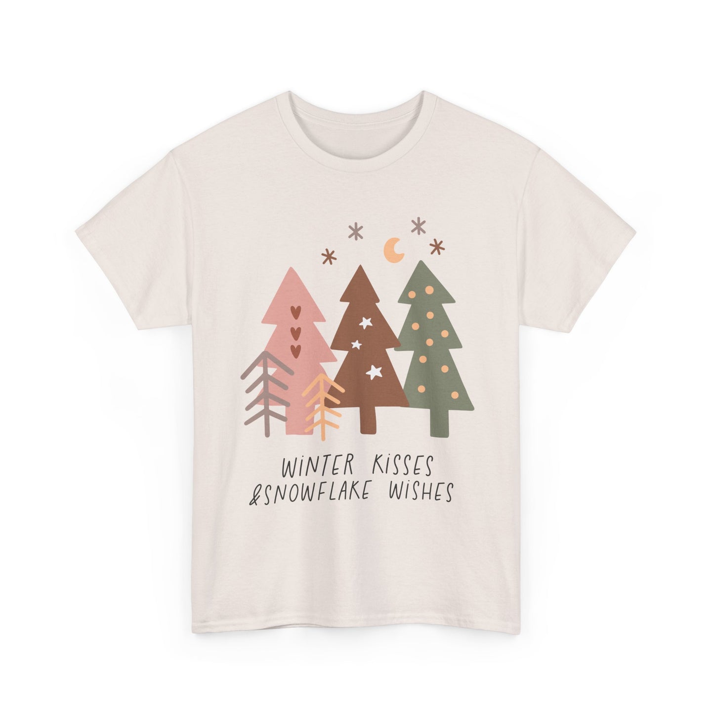 Winter Kisses & Snowflake Wishes Boho Winter Holiday Unisex Heavy Cotton Tee