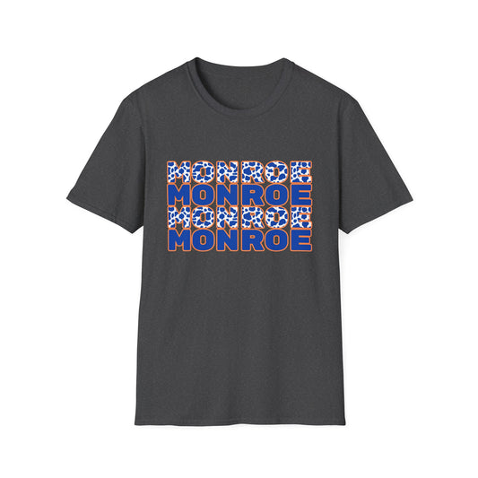 Monroe Graphic Blue Cow Print Unisex Softstyle T-Shirt - Casual Everyday Wear