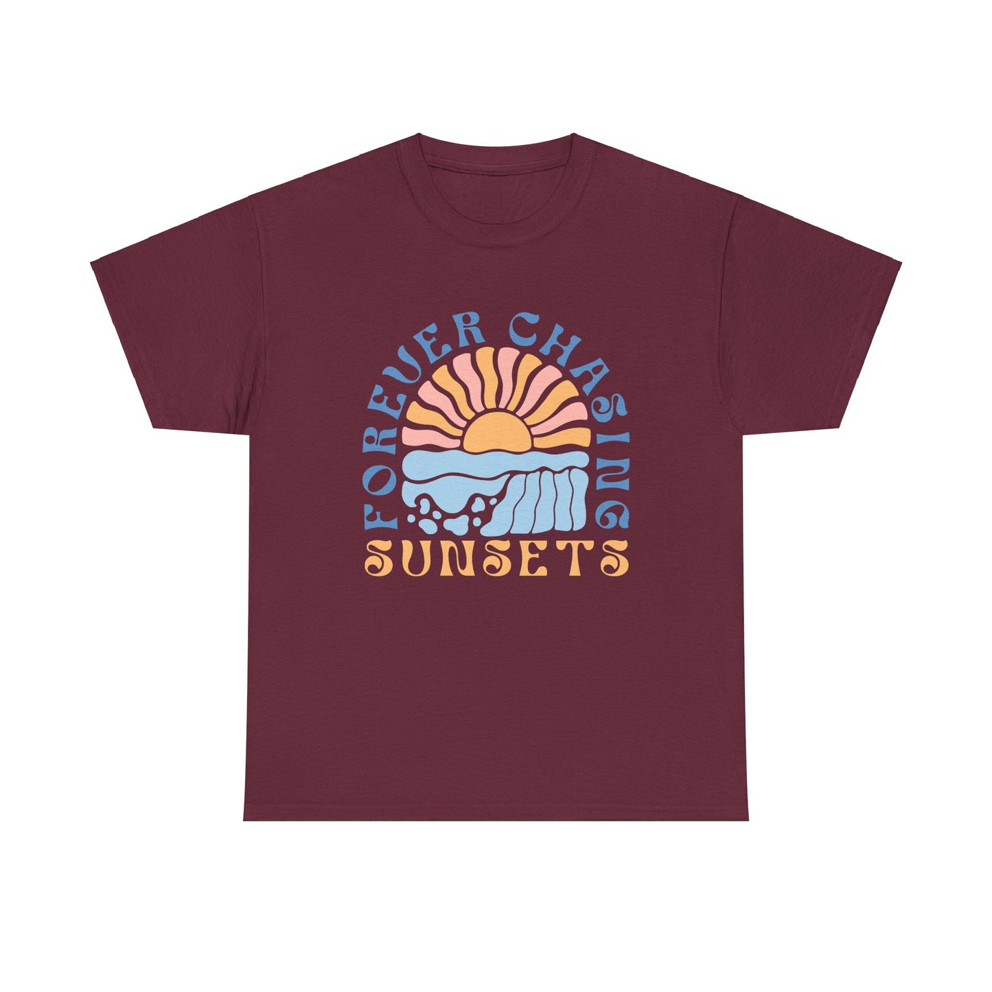 Forever Chasing Sunsets Retro Summer Unisex Heavy Cotton Tee