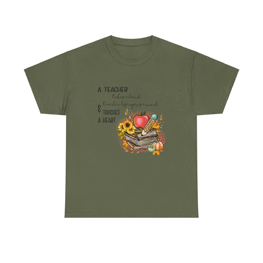 A Teacher Touches a Heart Fall Unisex Heavy Cotton Tee
