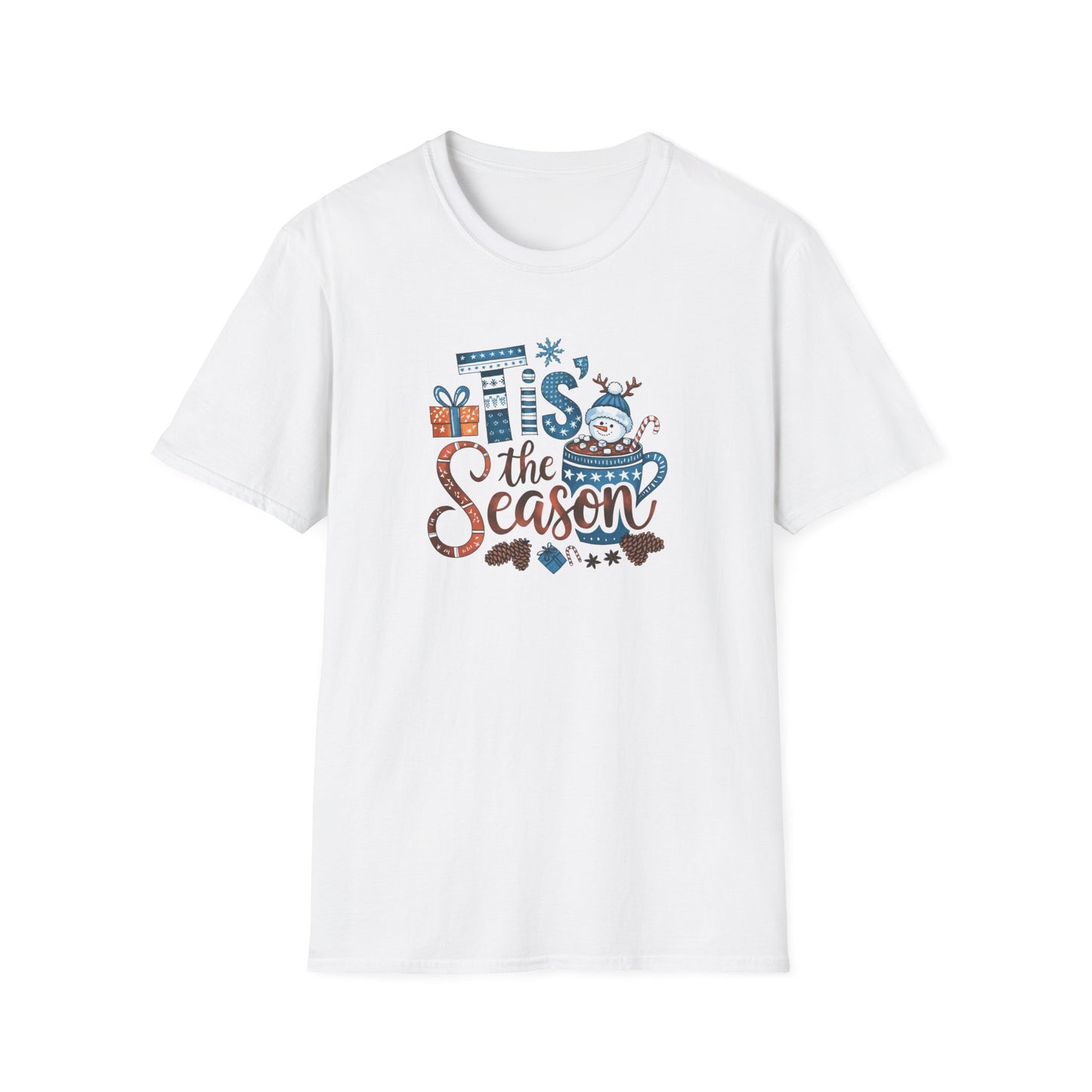 Winter Holiday Snowman Mug Design Unisex Softstyle T-Shirt - ‘Tis the Season Festive Tee