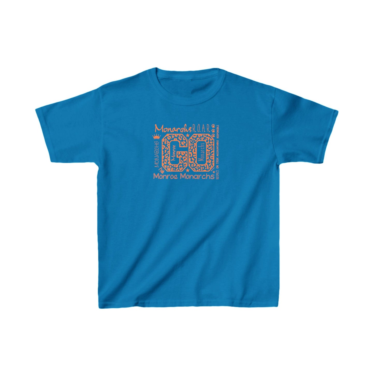Kids Go Monarchs Orange Leopard Heavy Cotton Tee - Go Monroe Monarchs Cheer Shirt