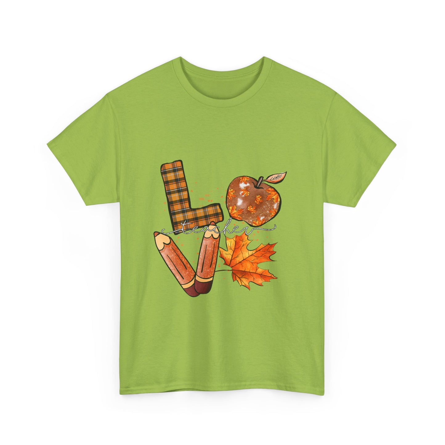 Fall Love Teacher Unisex Heavy Cotton Tee with Autumn Design