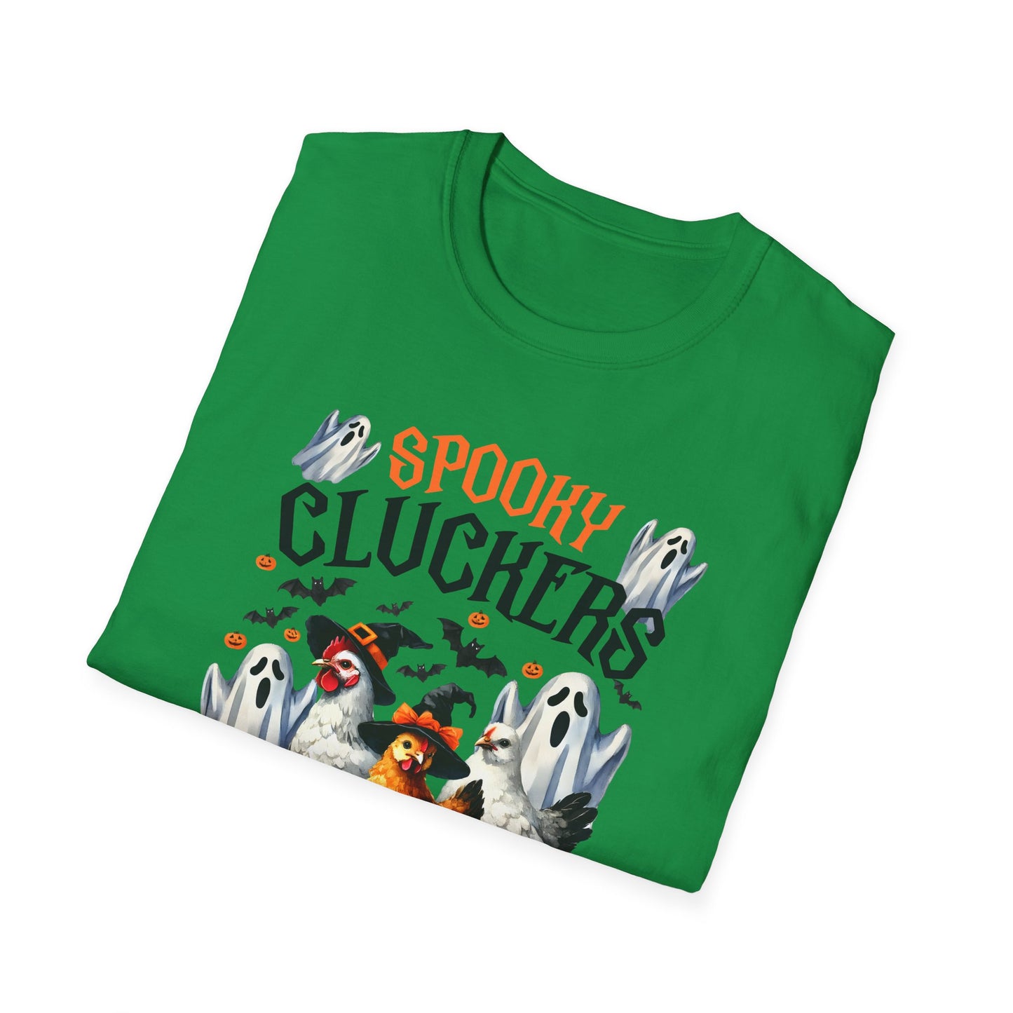 Spooky Cluckers Halloween Farm Chickens T-Shirt | Hen-Tastic Unisex Softstyle