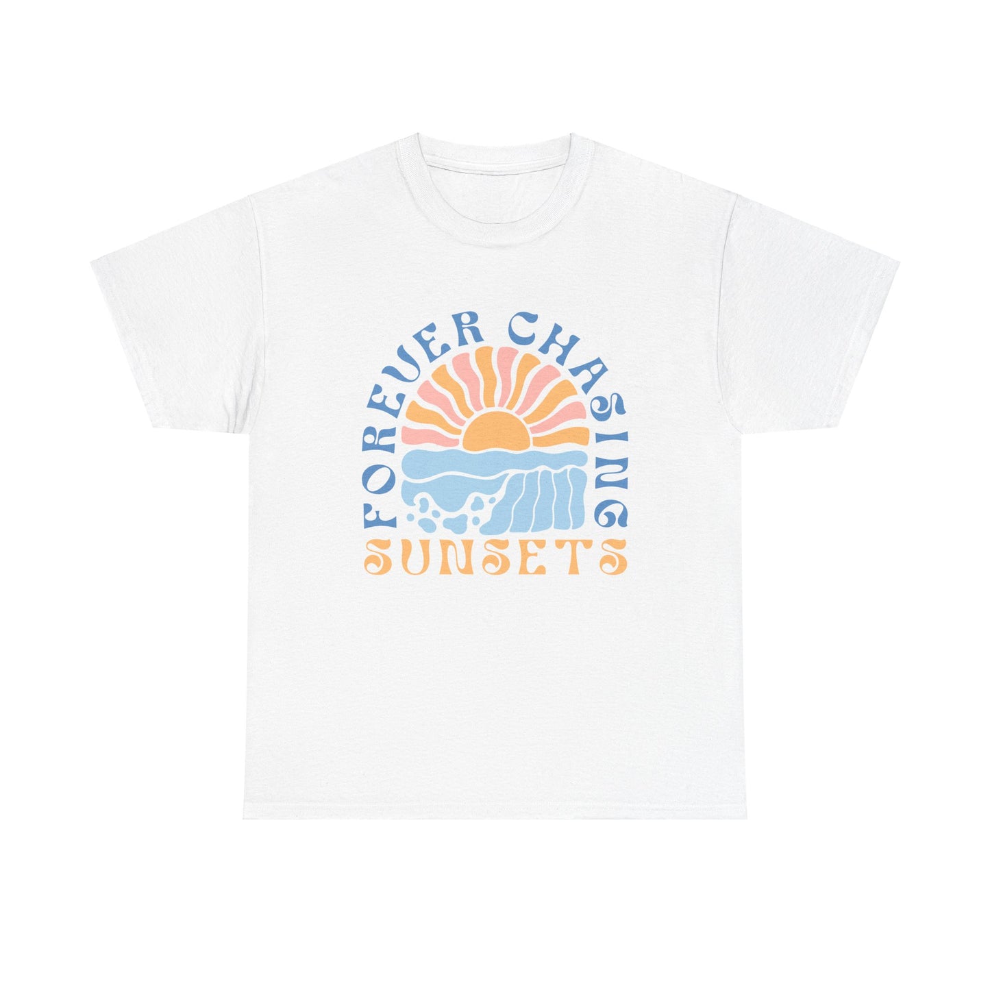 Forever Chasing Sunsets Retro Summer Unisex Heavy Cotton Tee