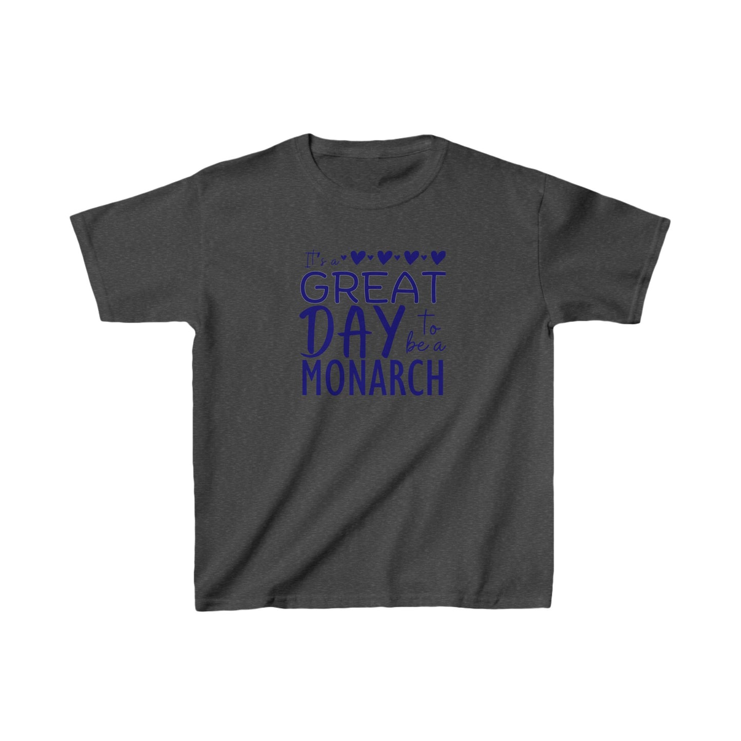 Kids Its a Great Day to be a Monarch  Blue Lettering Tee - Vibrant Green Cotton T-Shirt