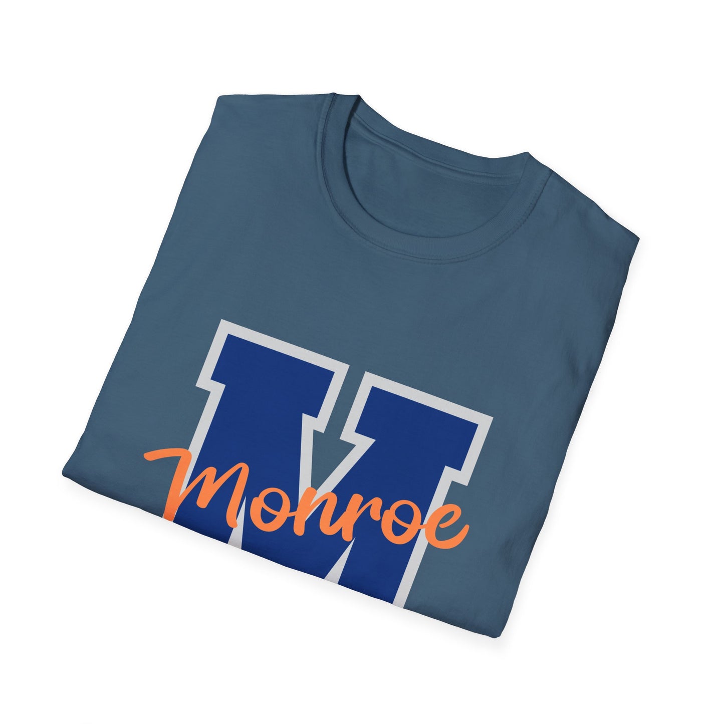 Monroe M Blue Orange Monroe Unisex Softstyle T-Shirt - Casual Comfort & Custom Style
