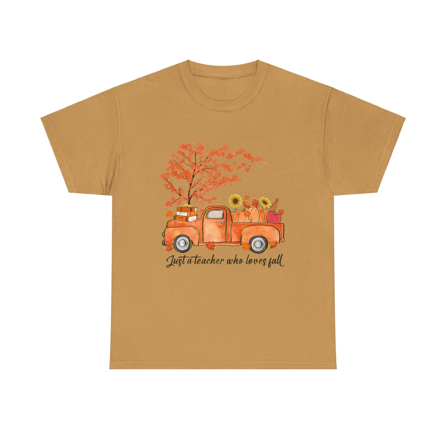 "Just a Teacher Who Loves Fall" Fall Teacher Unisex Heavy Cotton Tee - Perfect for Autumn Celebrations