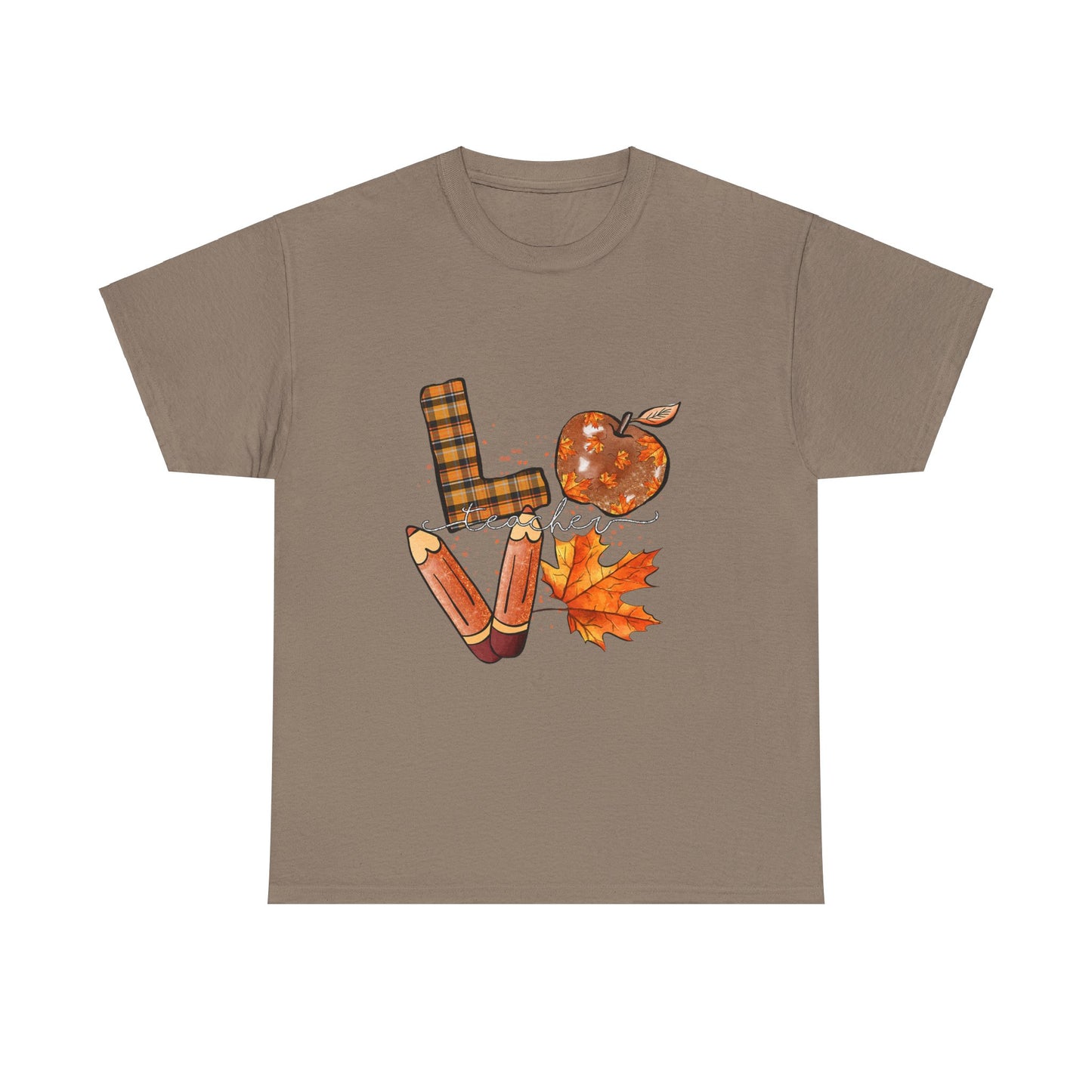 Fall Love Teacher Unisex Heavy Cotton Tee with Autumn Design