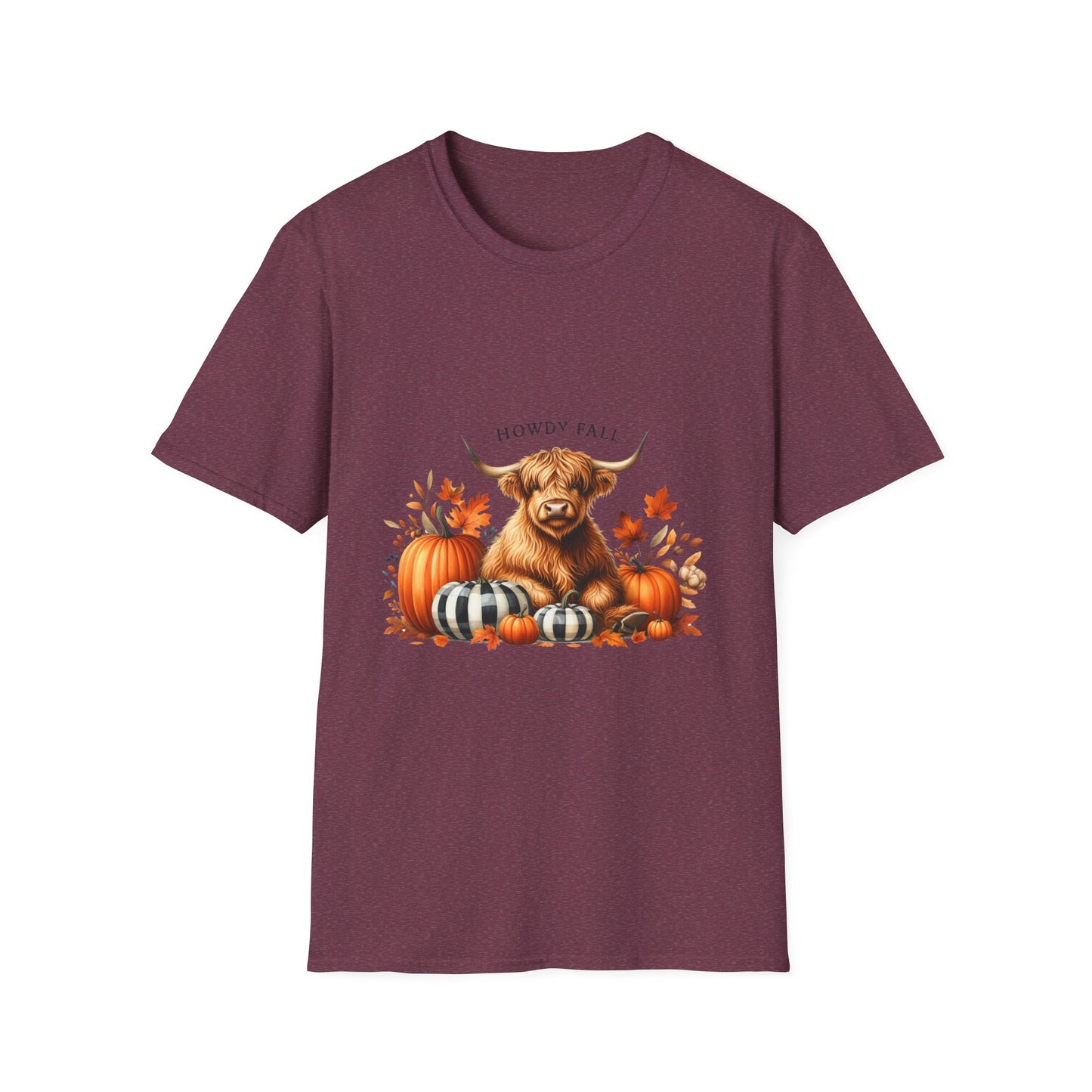 Howdy Fall-Themed Highland Cow Unisex T-Shirt - Cute Pumpkin Design