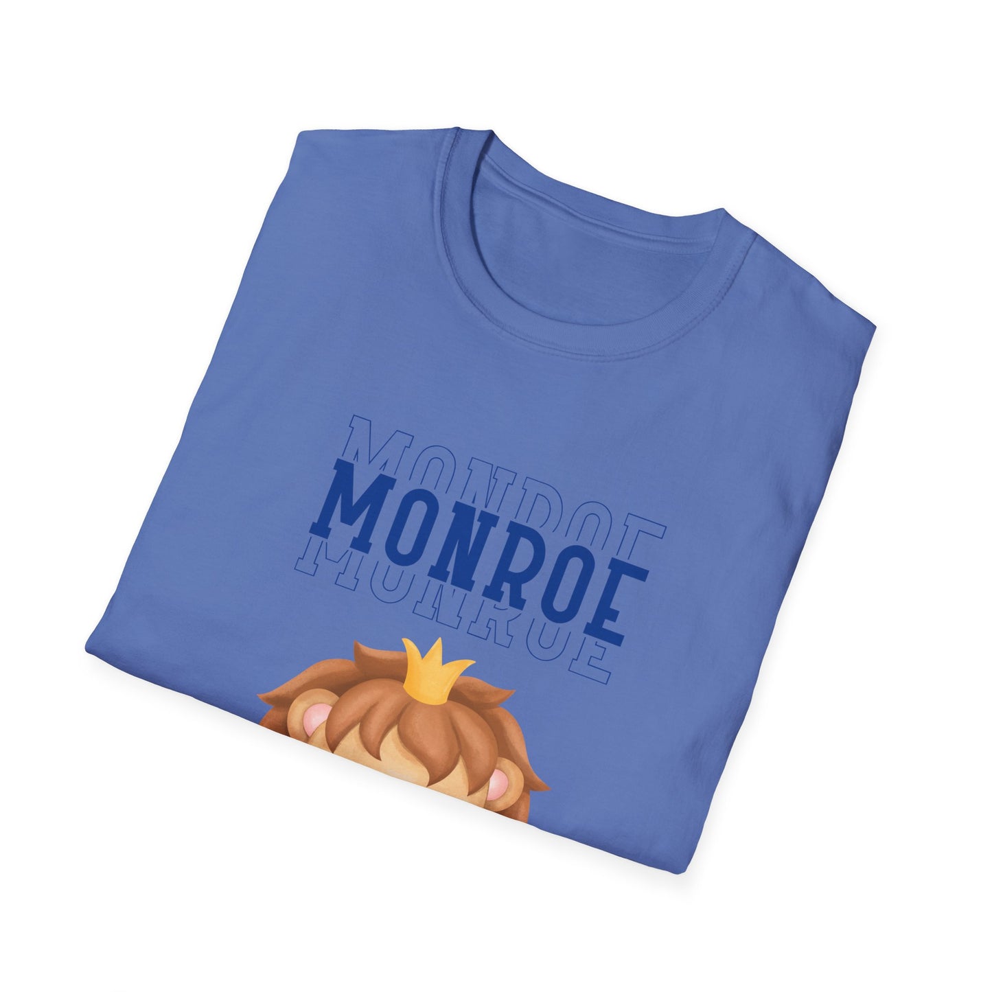 Triple Monroe Blue Lettering Cute Lion Wearing Crown Softstyle T-Shirt: Adult Unisex