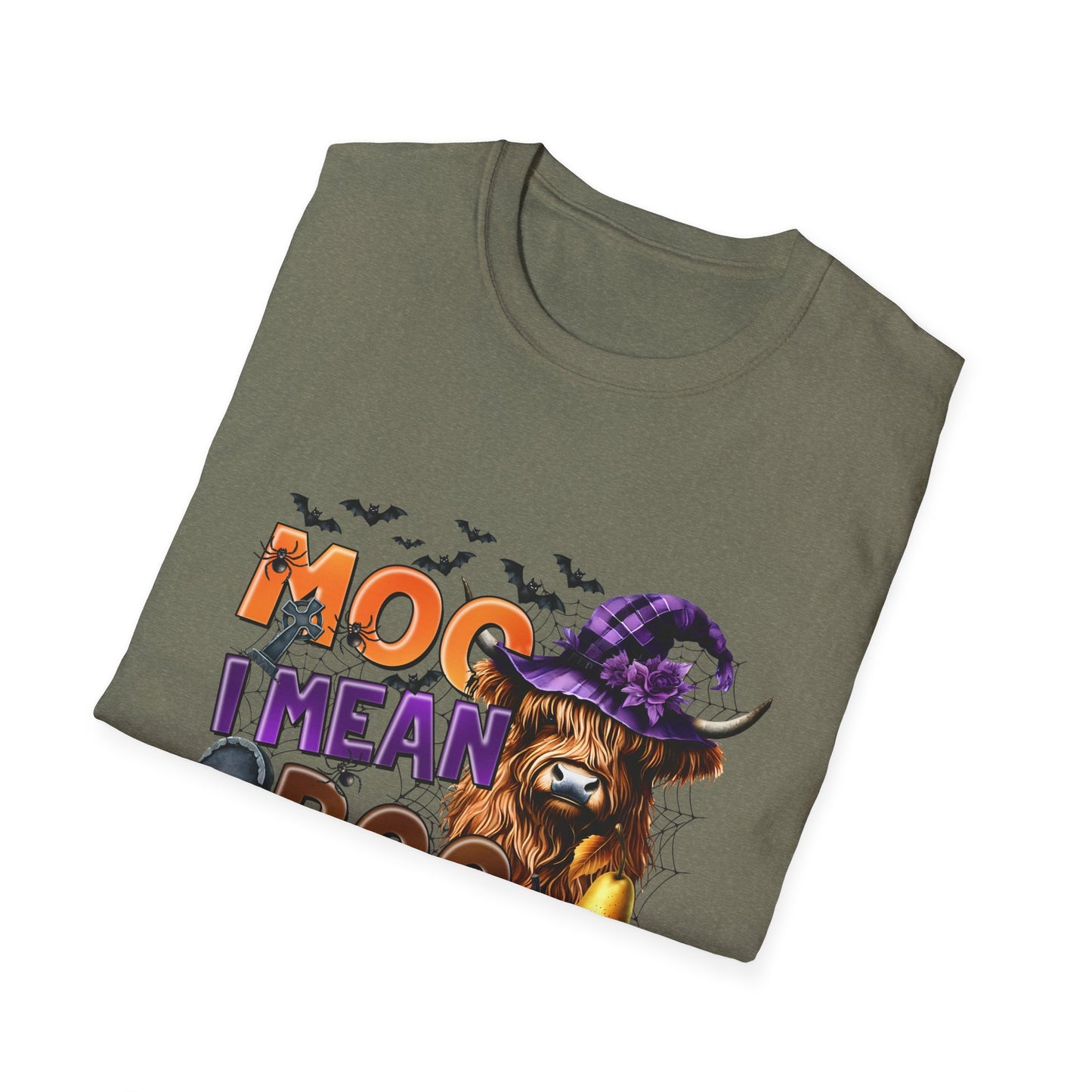 Funny Cow Halloween T-Shirt - "MOO I Mean BOO" - Unisex Softstyle Tee