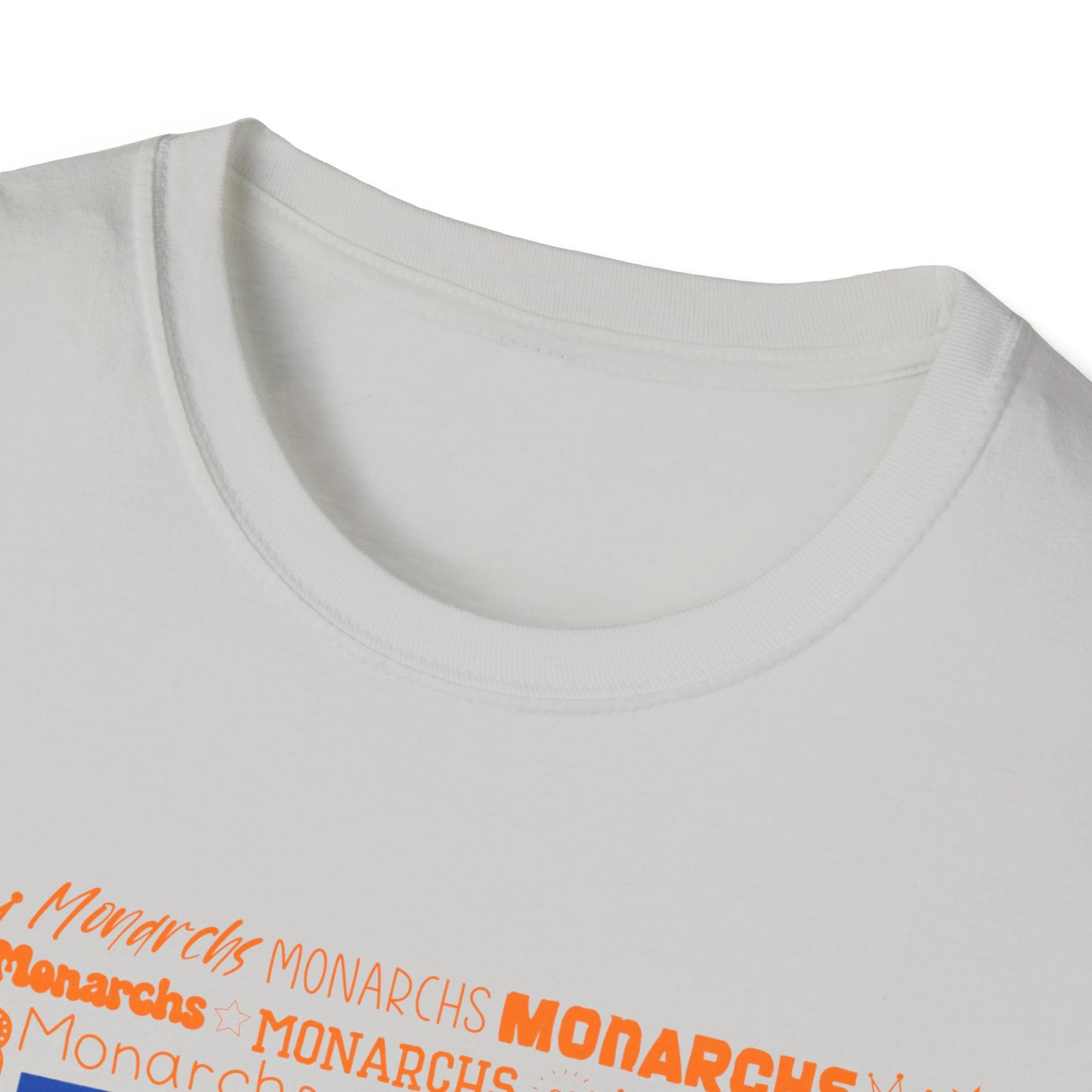Blue Cow Print M Monarchs Unisex Softstyle T-Shirt - Monarchs Roar Graphic Tee for School Spirit