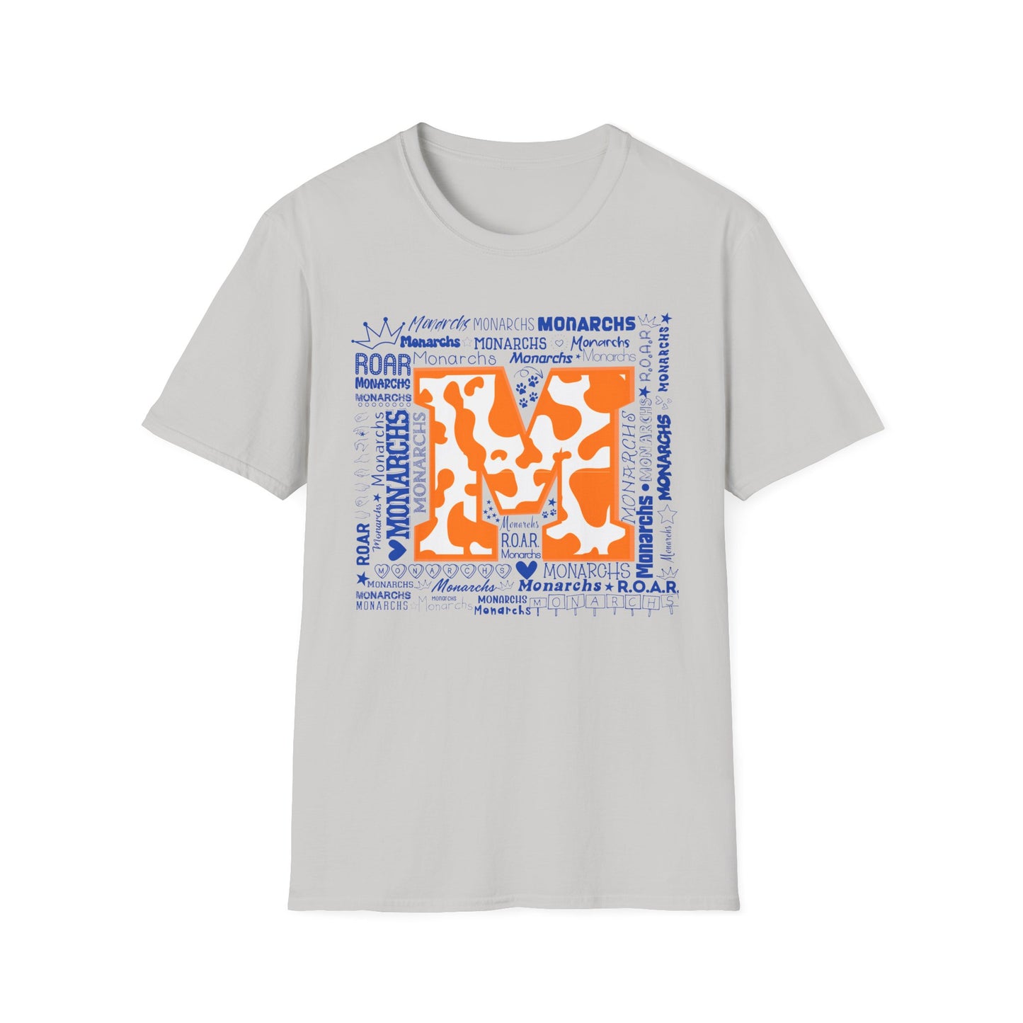 Orange Cow M Monarchs Unisex Softstyle T-Shirt with 'Monarchs Roar' Design - Perfect for School Spirit and Team Events